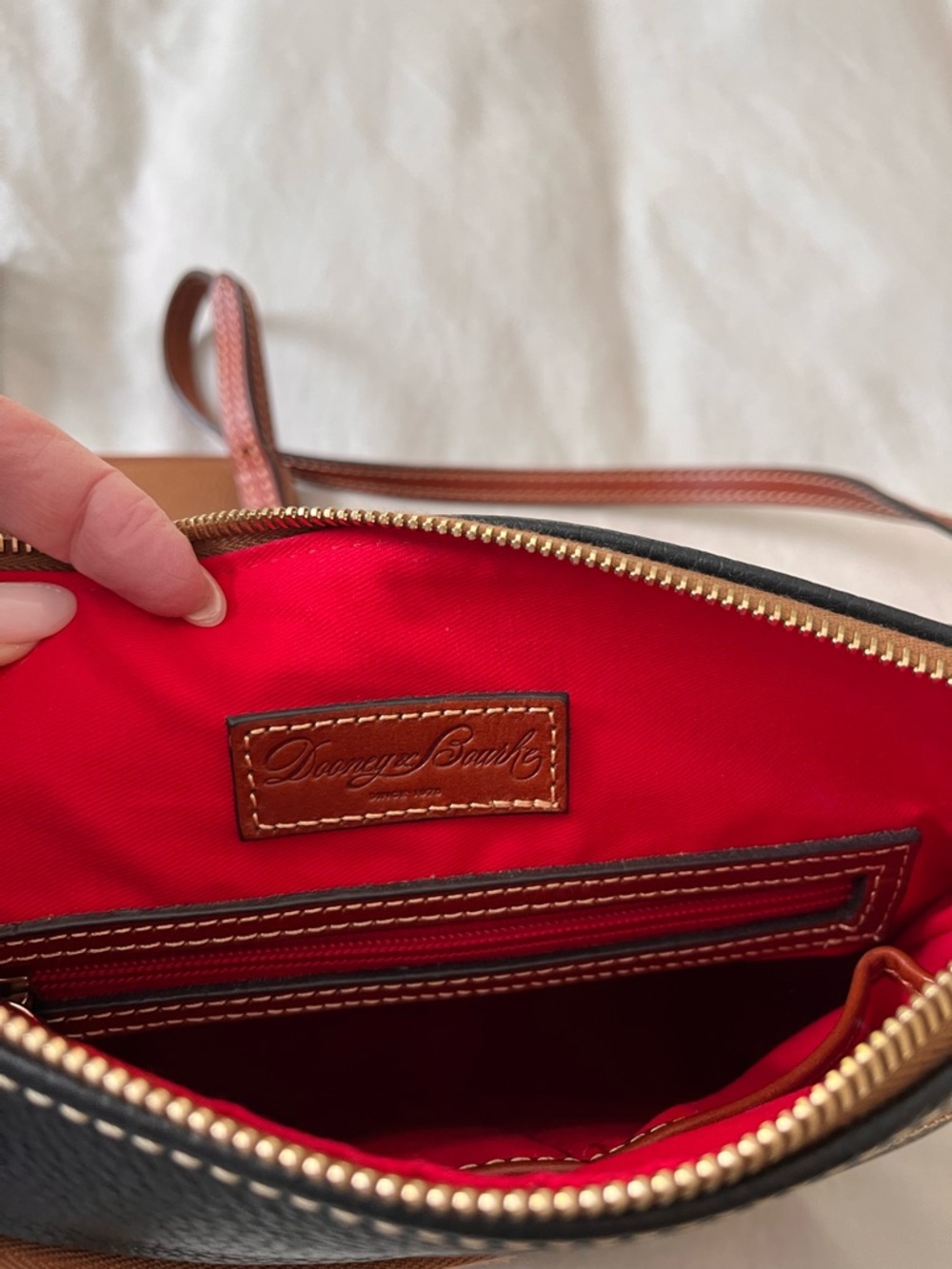 Dooney & Bourke Black Pebbled Leather Messenger with Brown Trim - Picture 7 of 10